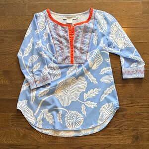 Gretchen Scott Designs Blue Top with Orange Accents